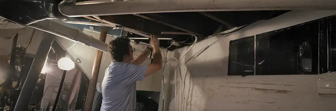 Plumber inspecting pipes for low water pressure